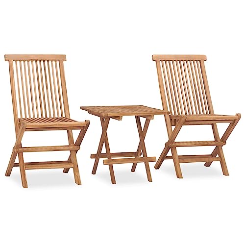 THOYTOUI 3-TLG. Garten-Essgruppe, Sitzgruppe Outdoor Gartenlounge Set Balkon Lounge Möbelsets Geeignet für Garten Veranda Balkon Terrasse Klappbar Massivholz Teak