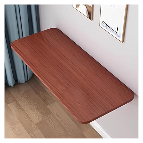 Schwebender Wandschreibtisch mit tropfenförmigem Blatt-Esstisch, zusammenklappbar, Büroschreibtisch mit Teakholz-Finish, platzsparend, kompakte Lösung (80 x 50 cm)