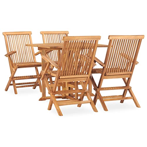 THOYTOUI 5-TLG. Garten-Essgruppe, Terassenmöbel außen Lounge gartenmöbel Set Gartenmöbel Rattan Gartenlounge Outdoor Geeignet für Veranda Terrasse Garten Balkon Klappbar Massivholz Teak