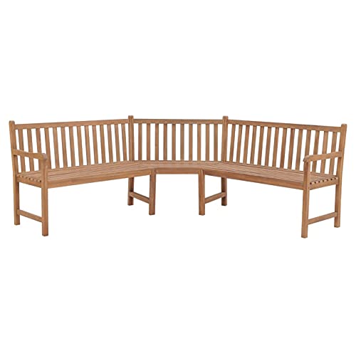 Homgoday Eckbank für den Garten, 185 x 185 x 90 cm, aus massivem Teakholz, Gartenbank, Bank für Balkon, Terrasse & Garten