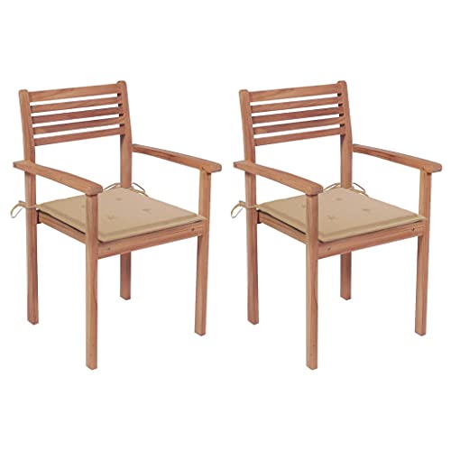 Gartenstühle 2 STK. mit Beige Kissen Massivholz Teak,3062265