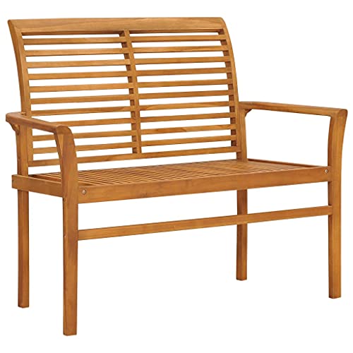 HETFTJN Kleine Gartenbank Balkon Lounge Klein Sitzbank Esszimmer Schöne Gartenbank - Gartenbank mit Roter Auflage 112 cm Massivholz Teak für Balkon Terrassen Draussen Garten