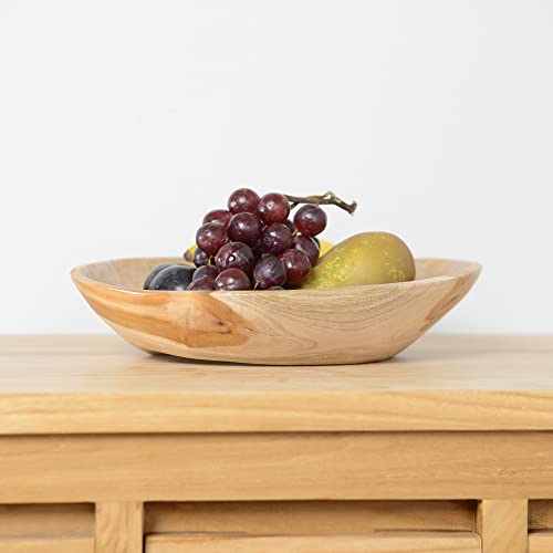 wohnfreuden Teakholz Schale braun oval 30 cm - Holzobstschale lasiert Holzschale Dekoration