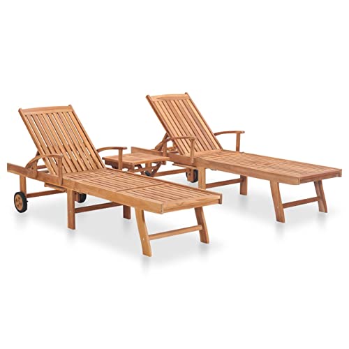 ARKEM Sonnenliegen 2 STK. mit Tisch Gartenliege Sonnenliegen BalkonmöBel Lounge Sessel Outdoor Liegen Garten Massivholz Teak