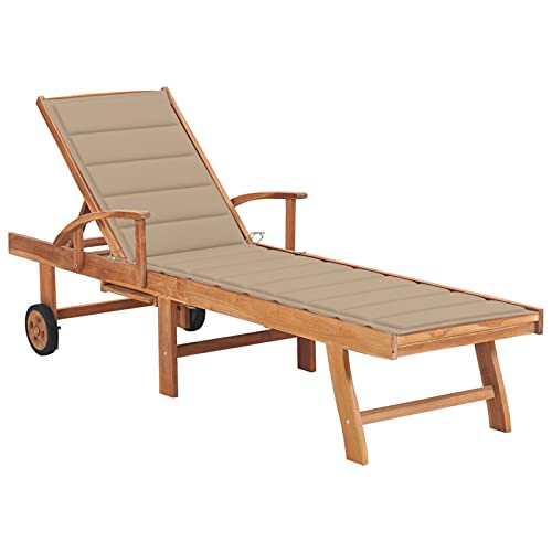 ZEYUAN Sonnenliege mit Auflage Beige Massivholz Teak, Gartenliege, Liegestuhl, Sonnenstuhl, Sonneninsel Outdoor, Liegen, Gartenmöbel, Bäderliege, Relaxliege - 3063009