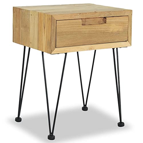 Homgoday Nachttisch 40 x 30 x 50 cm aus massivem Teakholz, Möbel Sideboard, Schrank, Bodenschrank, Büromöbel, Nachttisch, Nachttisch, Anrichte für Schlafzimmer