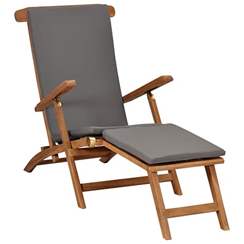 ZQQLVOO Liegestuhl mit Auflage Dunkelgrau Massivholz Teak Outdoor Gartenliege Freizeitliege Liege Garten Poolliege Geeignet für Garten, Terrasse, Hinterhof, Poolside