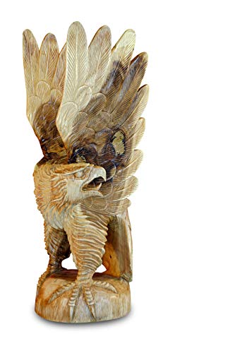 Kinaree 80cm Teak Adler Skulptur - Deko Figur handgeschnitzt aus massivem Teakholz für Wohnzimmer, Arbeitszimmer oder auch den Garten