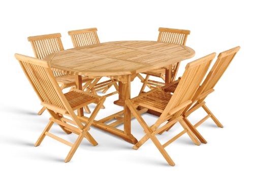 SAM 7 teilig Gartengruppe Menorca, Teak Holz bestehend aus 6X Klappstühle + 1x Auszugstisch, zusammenklappbare Stühle, Braun, 4250412626237