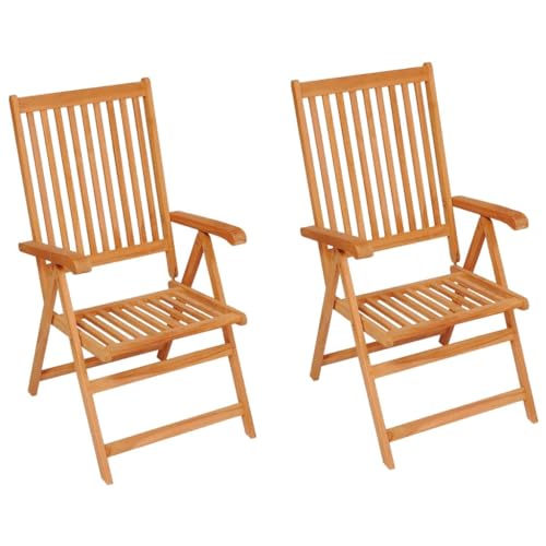 HETFTJN Camping Chair Gartenstuhl Lounge Sessel Outdoor Balkonstuhl - Gartenstühle 2 STK. mit Schwarzen Kissen Massivholz Teak für Outdoor Balcony Terrassen Garden