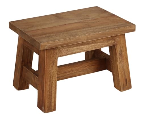 BURI Fußbank 30x20x20cm Tritthocker Holz Holzhocker braun Teakholz Fußhocker Holz kleine Holzbank Bank Blumenhocker Schemel Hocker Fußstütze Toilettenhocker Niederhocker Massivholz belastbar bis 150kg