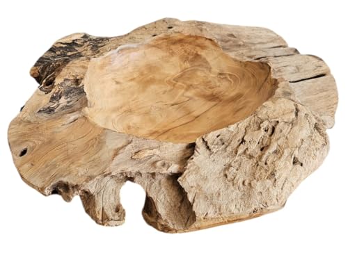 Meinposten Dekoschale Naturschale Teak Holz rund Ø 50 cm Schale braun massiv stabil Obstschale XL