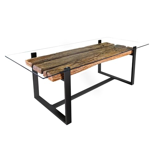 Riess Ambiente Design Glas Esstisch Barracuda - 220cm - Natur Teak - Massivholz schwarz Kufengestell