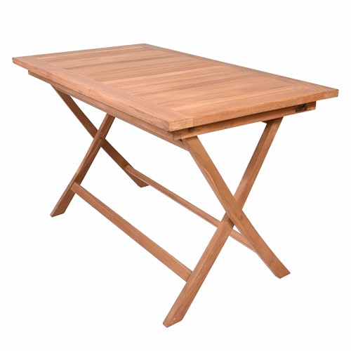 Divero Balkontisch Gartentisch Beistelltisch Teak Holz Tisch für Terrasse Balkon Garten – wetterfest massiv stabil – 120 x 70 cm behandelt