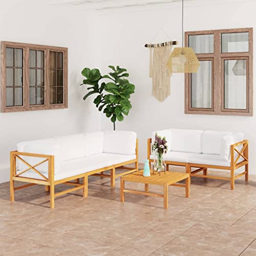 KATERYY 6-TLG. Garten-Lounge-Set mit Creme Kissen Massivholz Teak,Stilvoller LoungeSet aus Teakholz für Garten, Hof und Terrasse mit bequemen Kissen