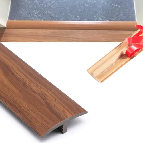 IMUNKT T-Übergangsprofil Selbstklebend, 120cm PVC Boden-Leiste, Holzmaserung Boden Übergangsschiene, Abdeckleiste Für Teppich, Fliesen, Holz, Laminat(Dark Teak,L120cm/48in)