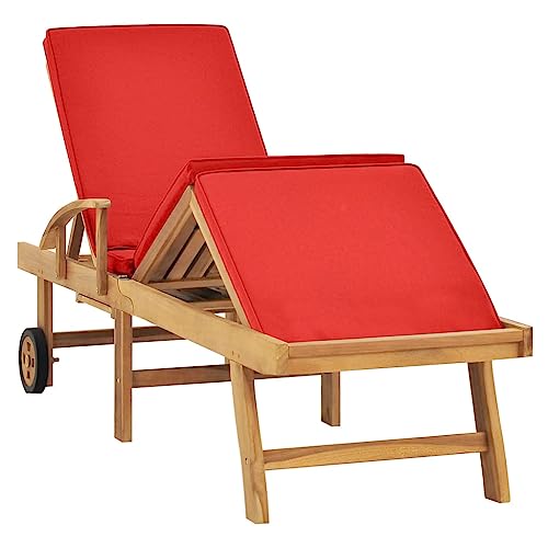 Sonnenliege mit Auflage Massivholz Teak Rot,48026