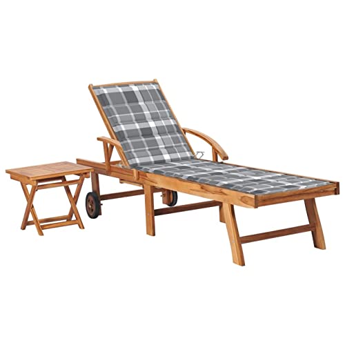 CIADAZ Sonnenliege mit Tisch und Auflage, Liegestuhl, Gartenliege, Relaxliege, Balkonliege, Liegen, Freizeitliege, Sun Lounger, Sommer Liegen, Gartenmöbel, Massivholz Teak