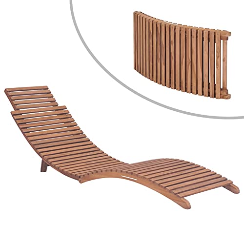 Homgoday Sonnenliegen, zusammenklappbare Sonnenliege aus Teak-Massivholz, Sonnenliegen, Sofabett, Gartenliege, Pool-Liege, Sonnenliege für den Garten