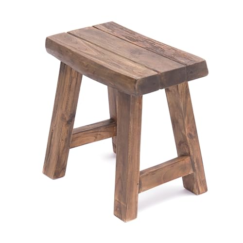 DESIGN DELIGHTS SITZHOCKER Rustic | Teakholz, braun rustikal | Holz Hocker, Sitzhocker, Teakhocker, Pflanzenhocker, Schemel, Teakholz Beistellhocker