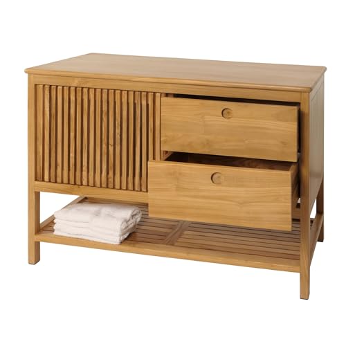 Mendler Teak-Waschbeckenunterschrank HWC-M70, Waschtisch Schrank, hochwertiges B-Grade-Teak (Kernholz, 20-30 Jahre), 81x106x55cm