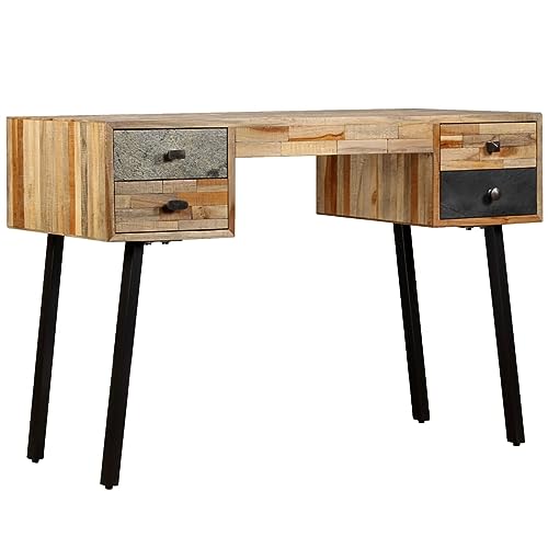 LAPOOH Schreibtisch Wiederverwertetes Teak Massivholz 110 × 50 × 76 cm, Gaming Tisch, Computertisch, Computer Desk, Office Table, Bürotisch, Arbeitstisch, Nähtisch, Pc Tisch