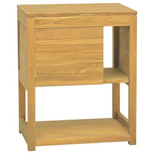 Homgoday Badschrank Badezimmerschrank Aufbewahrungsschrank mit viel Stauraum Badezimmer Schrank Badregal Badmöbel für Bad Wohnzimmer Flur Schlafzimmer 60x40x75 cm Massivholz Teak