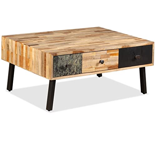 QZZCED Wohnzimmer Tisch Beistelltisch für das SchlafzimmerSofatisch Couchtisch Recyceltes Massivholz Teak 90 x 65 x 40 cm für Büro, Küche, Arbeitszimmer