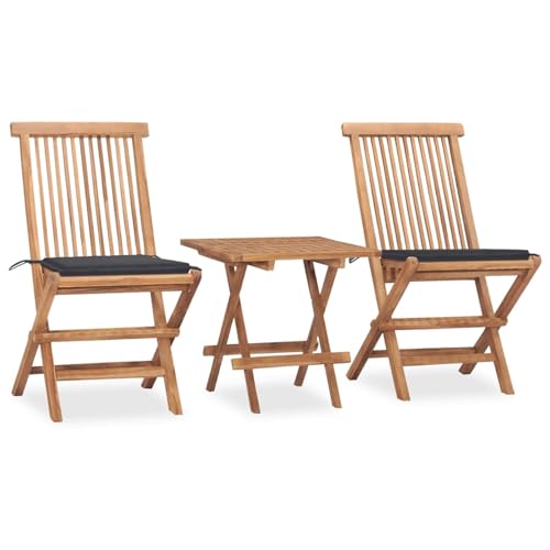 Homgoday Gartenmöbel-Set, zusammenklappbar, 3-teilig, Kissen aus massivem Teakholz, Stühle für den Außenbereich, Gartenmöbel für den Außenbereich, Terrasse, Möbel, Modell 3063198