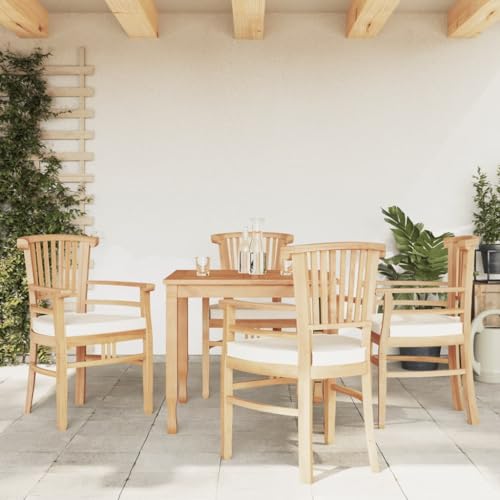 Homgoday Esstisch-Set für den Garten, 5-teilig, aus massivem Teakholz, Tisch und Stühle für den Außenbereich, Gartenmöbel, Gartenmöbel-Set