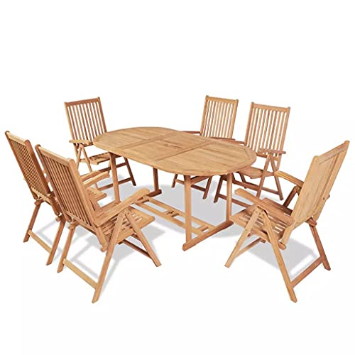 Homgoday 7-teiliges Outdoor-Esszimmer-Set mit Klappstühlen aus massivem Teakholz, Gartenmöbel-Set, Terrasse, Outdoor, Hof, Terrasse, Balkon, Sofa, Sitzgelegenheit, Möbel, Hinterhof, Wintergarten,