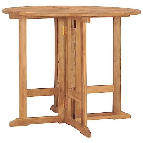 CFODOJ Outdoor Outdoor Tisch Klapptisch Garten Esstisch Ø90x75cm Massiv Teakholz