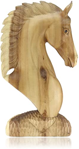 Budawi® XL Holzskulptur Pferd Pferdebüste Pferdeskulptur Deko Figur Statue Pferdekopf aus Teakholz