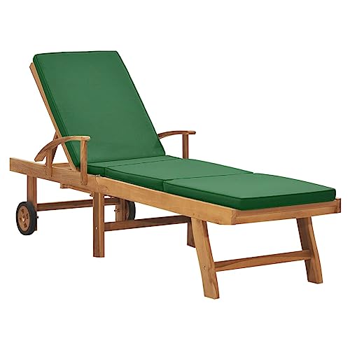 Chaduof Sonnenliege mit Auflage Massivholz Teak Grün, Gartenliege, Liegestuhl, Sonnenstuhl, Sonneninsel Outdoor, Liegen, Gartenmöbel, Bäderliege, Relaxliege - 48024