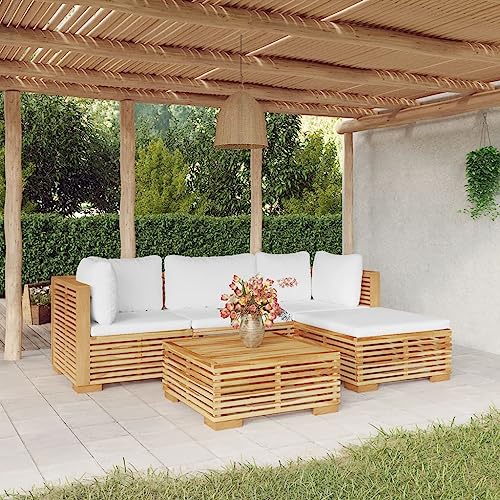 Faroom Gartenlounge Outdoor aus Teak-Holz Lounge Gartenmöbel Set Wetterfestes Garten-Lounge Set Modernes Garten Loungemöbel Set mit bequemen Kissen 5-TLG-Type-1 Creme