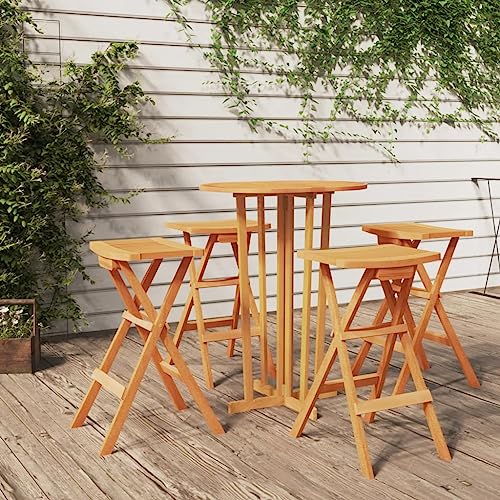 KATERYY 5-TLG. Bar-Set Klappbar Massivholz Teak,Klappbares BarSet aus massivem Teakholz für Garten, Balkon und Terrasse