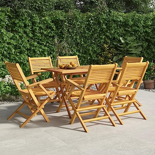 Festnight Gartenmöbel Set Holz Klappbar Garten Essgruppe 6 Personen Gartentisch Set mit 6 Stühlen Klappstuhl Sitzgarnitur Gartengarnitur Massivholz Teak-Mit Armlehnen-7-tlg-2