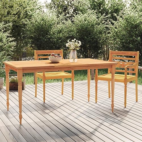 Homgoday Batavia Tisch 150 x 90 x 75 cm Massivholz Teakholz, Gartentisch, Terrassentisch, Esstisch, Küchentisch, Gartentisch