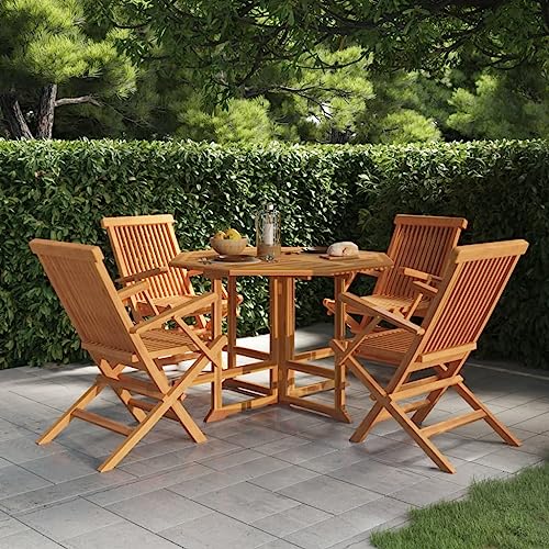 KATERYY 5-TLG. Garten-Essgruppe Klappbar Massivholz Teak,Klappbare Teakholz Gartenmöbel Set Esstisch und 4 Stühle für Garten und Terrasse