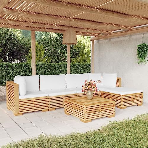 6-TLG. Garten-Lounge-Set mit Kissen Massivholz Teak, 3100897