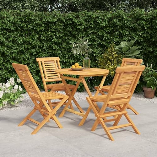 THOYTOUI 5-TLG. Garten-Essgruppe, Sitzgruppe Outdoor Balkonmöbel Set Garten loungemöbel Set Lounge Set Outdoor Geeignet für Garten Veranda Terrasse Balkon Massivholz Teak